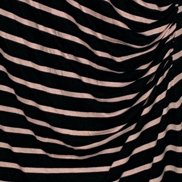 LOFT XS Mini Sheath Dress Black Tan Striped Ruched Cap Sleeve Workwear - Picture 4 of 6